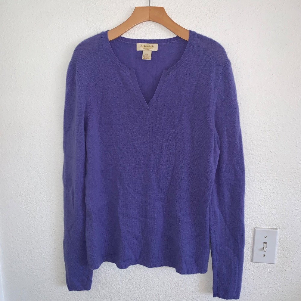 Peck & Peck Cashmere Purple Notched V-Neck Sweater Petite XL 2-Ply Knit PXL